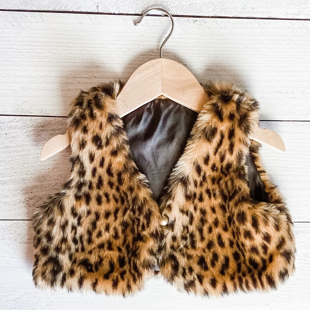 Toddler animal print faux fur vest